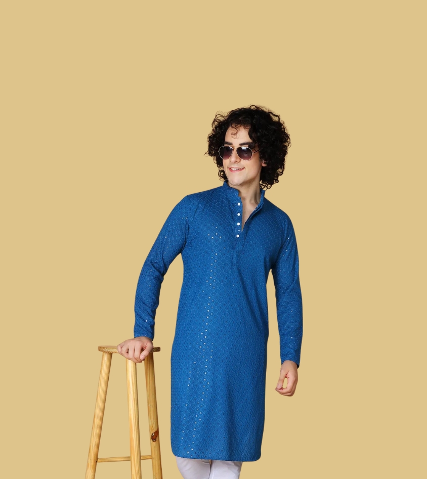 Gujju Mens Kurta Embroidered Long Sleeve Kurta for Weddings, Festivals, Parties & Indian Ethnic Outfit