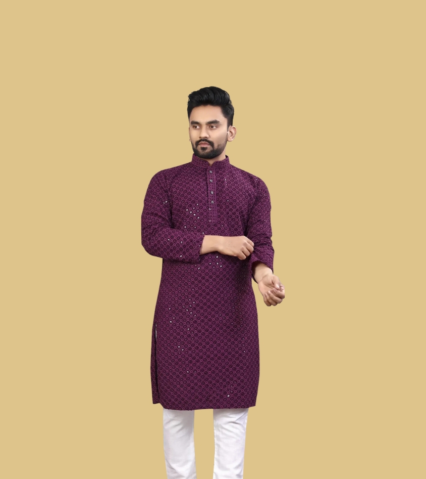Gujju Mens Kurta Embroidered Long Sleeve Kurta for Weddings, Festivals, Parties & Indian Ethnic Outfit