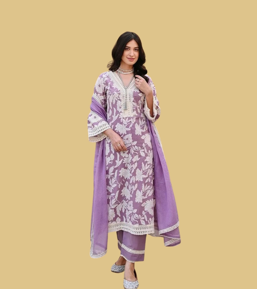 Gujju Women Rayon Blend Solid Straight Kurta with Pant & Dupatta
