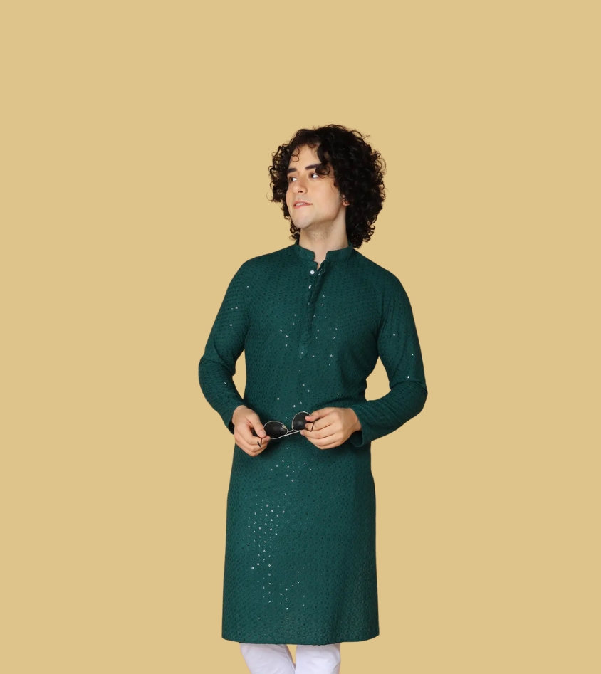 Gujju Mens Kurta Embroidered Long Sleeve Kurta for Weddings, Festivals, Parties & Indian Ethnic Outfit
